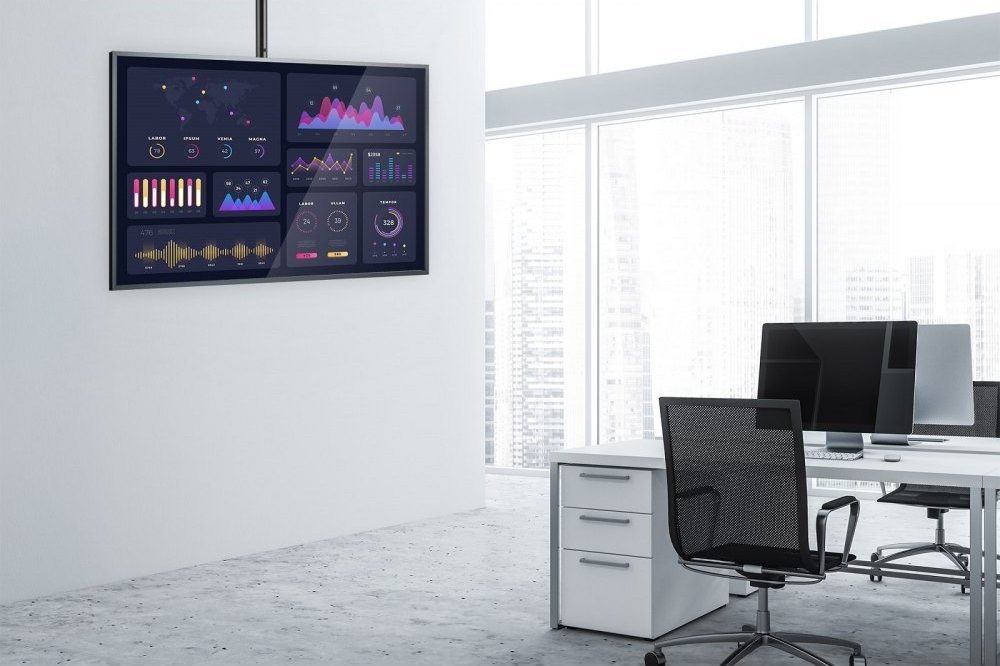 Mbajtëse tavani për TV dhe monitor Manhattan, 37"-70", rrotullim 360°, e zezë