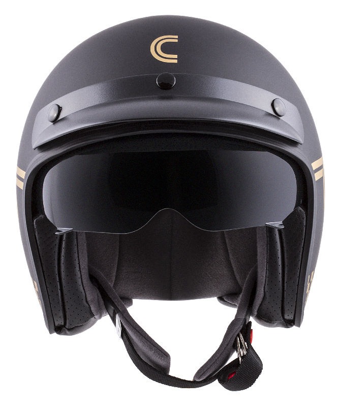 Helmetë moto CASSIDA Oxygen Rondo, polikarbonat, visor dielli, e zezë mat me të artë