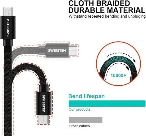 Kabll USB Lightning Swissten Textile 71523206, 1.2m, 3A, i kuq