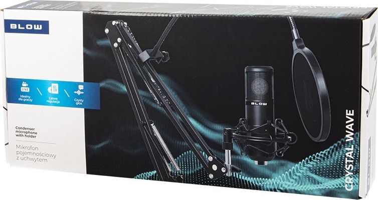 Mikrofon kondensator BLOW Studio, USB dhe Jack, me stand dhe pop filter, i zi
