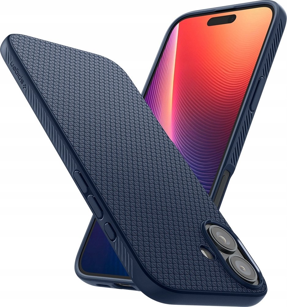 Mbulesë mbrojtëse Spigen Liquid Air për iPhone 16 Plus, standard ushtarak, silikon fleksibël, blu navy