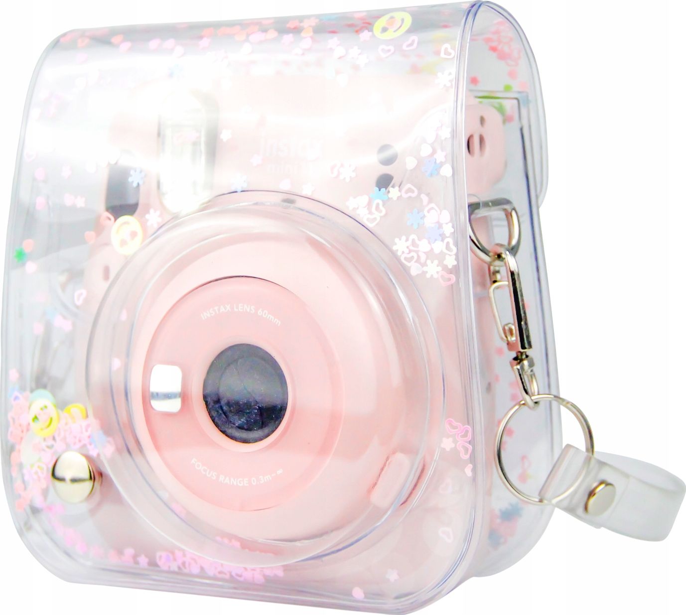 Заштитна кутија LoveInstant за Fujifilm Instax Mini 11, проѕирна пластика, со розови сјајчиња