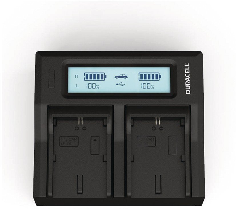 Karikues baterie Duracell Dual, për Canon LP-E6 LP-E6N, i zi