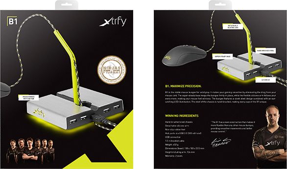 Mbajtëse mouse bungee Xtrfy B1, 4x USB 2.0, me LED, e zezë