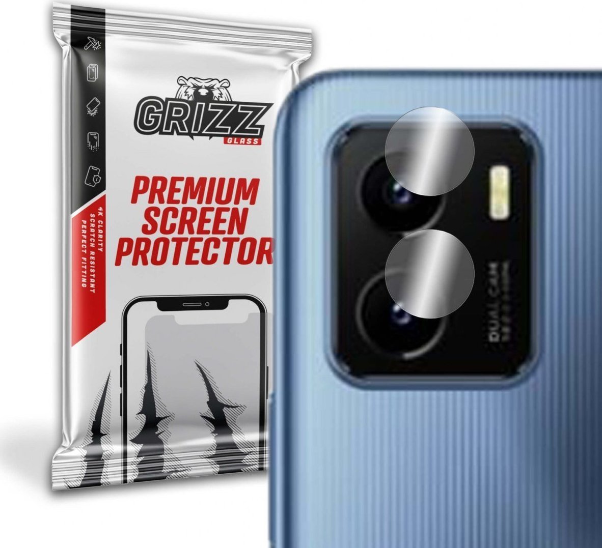 Mbrojtës kamere GrizzGlass Vivo Y15s, xham hibrid, transparencë e lartë
