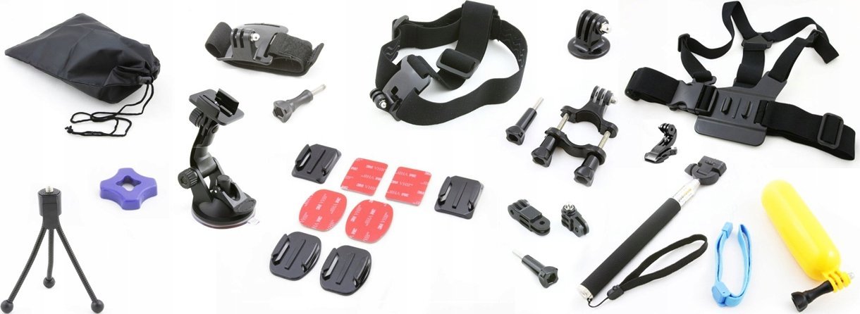 Set aksesorësh për kamera sportive Xrec, për GoPro Hero dhe SJCAM, me kuti transporti, shumëpërdorimësh
