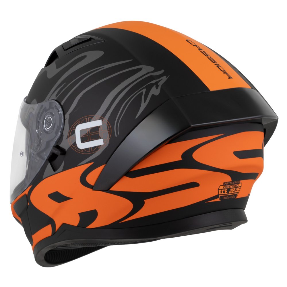 Helmetë integrale Cassida Orbit Multivers, ECE 22.06, me diell, e zezë matte portokalli gri e bardhë, XL