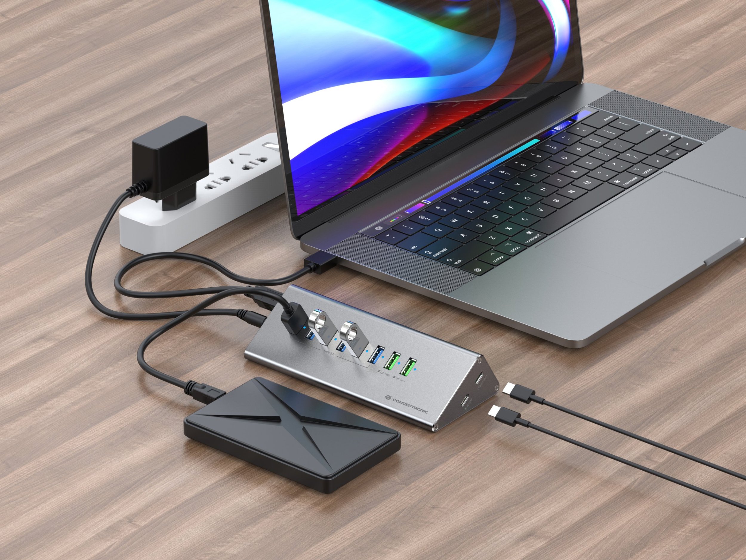Hub USB Conceptronic HUBBIES18G, 10 në 1, 60W, USB 3.0, gri