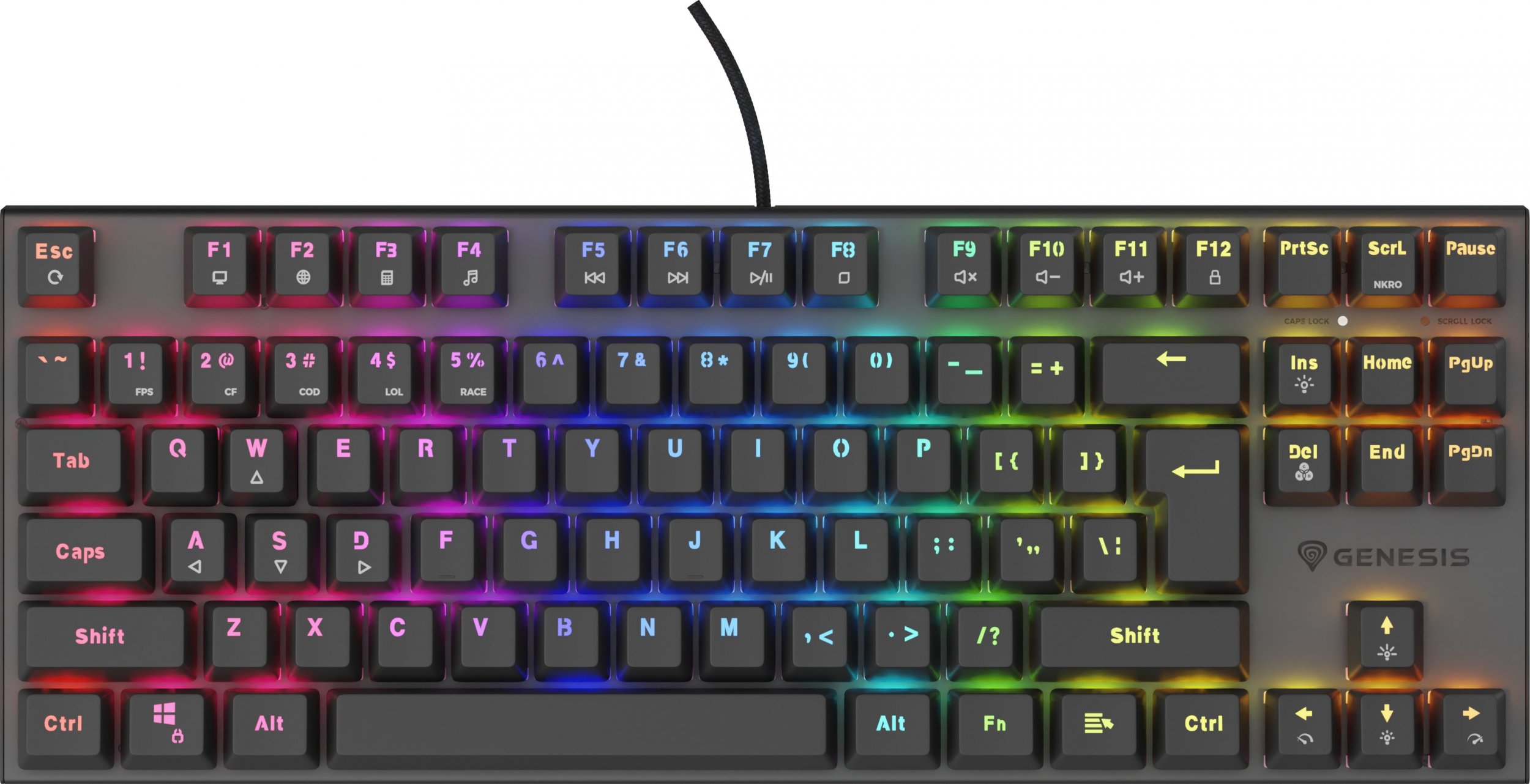 Tastierë Genesis Thor 303 TKL, mekanike Outemu Peach Silent, RGB, e zezë