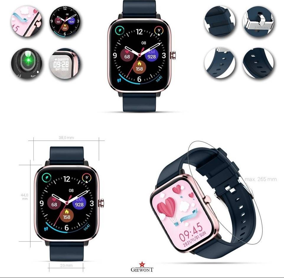 Smartwatch Giewont GW230-5, Bluetooth, monitorim aktiviteti, rozë gold blu