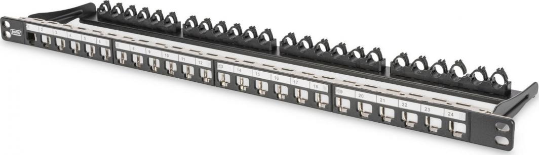 Panel modular Digitus Patch DIGITUS, 19", 24 porte 0.5U për modulet kryesore (RAL 9005)