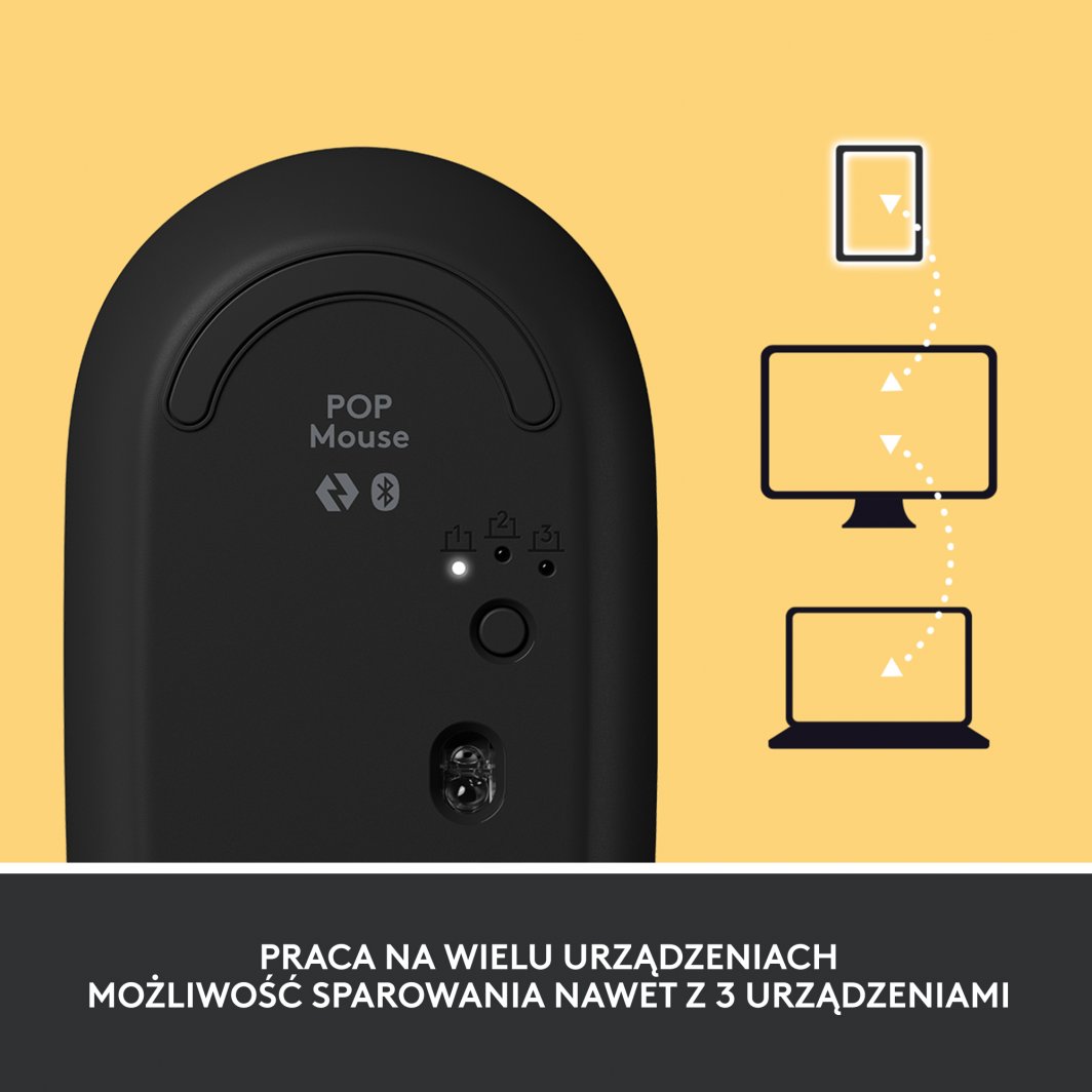 Maus Logitech POP, wireless, Bluetooth, i zi dhe i verdhë
