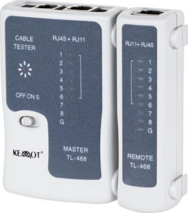 Tester për kabllo Kemot TL-468 (NAR0167), RJ45/RJ11, i kaltër