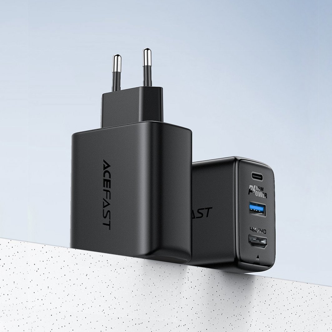 Karikues Acefast 2in1 GaN, 65W, USB A dhe USB C, gri