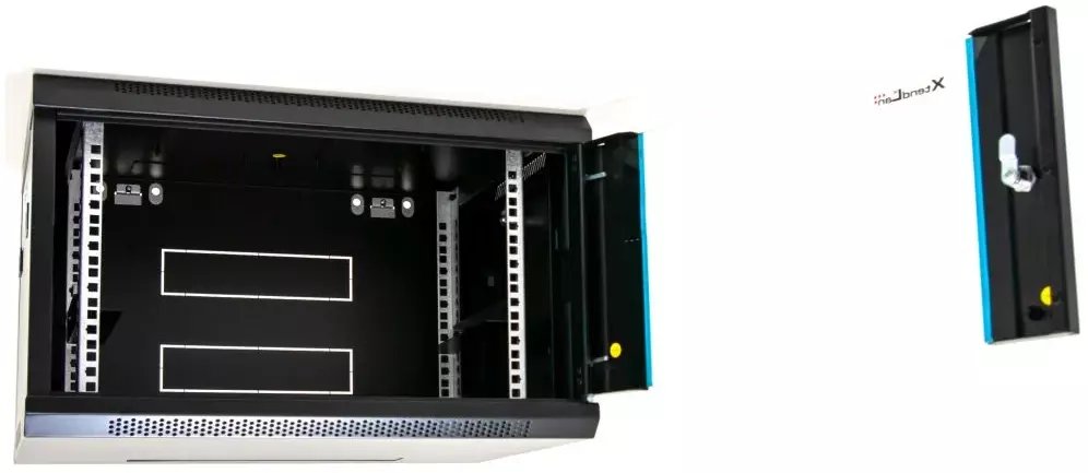 Dollap rrjeti XtendLan 6U 600x450, njëseksionësh, derë xhami, i zi