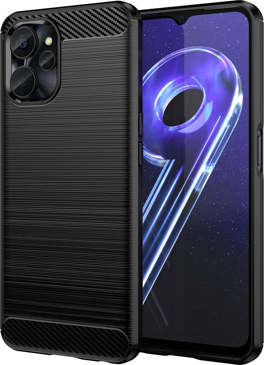 Kllëf telefoni Hurtel Carbon Case për Realme 10 5G dhe 9i 5G, silikoni fleksibil, pamje carbon, i zi