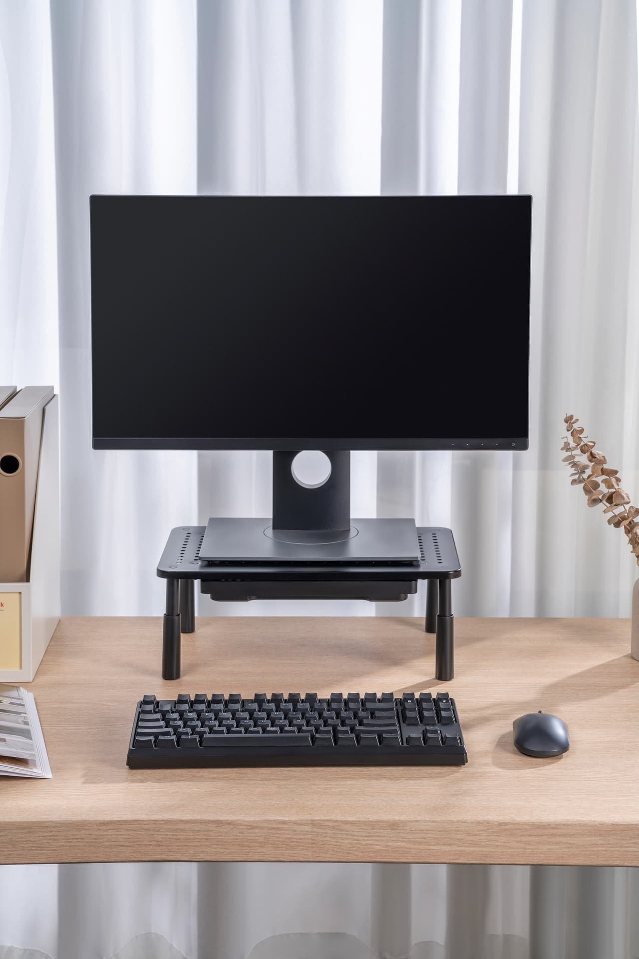 Stendë monitori Powerton WPEMS1, metal, me rregullim lartësie, e zezë