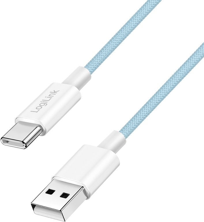 Kабел USB LogiLink USB C во USB A, 60W, 1m, најлон, сина