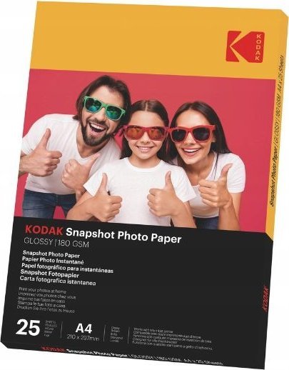 Letër fotografike Kodak Instant Photo Paper, A4, shkëlqim, 25 fletë, e bardhë