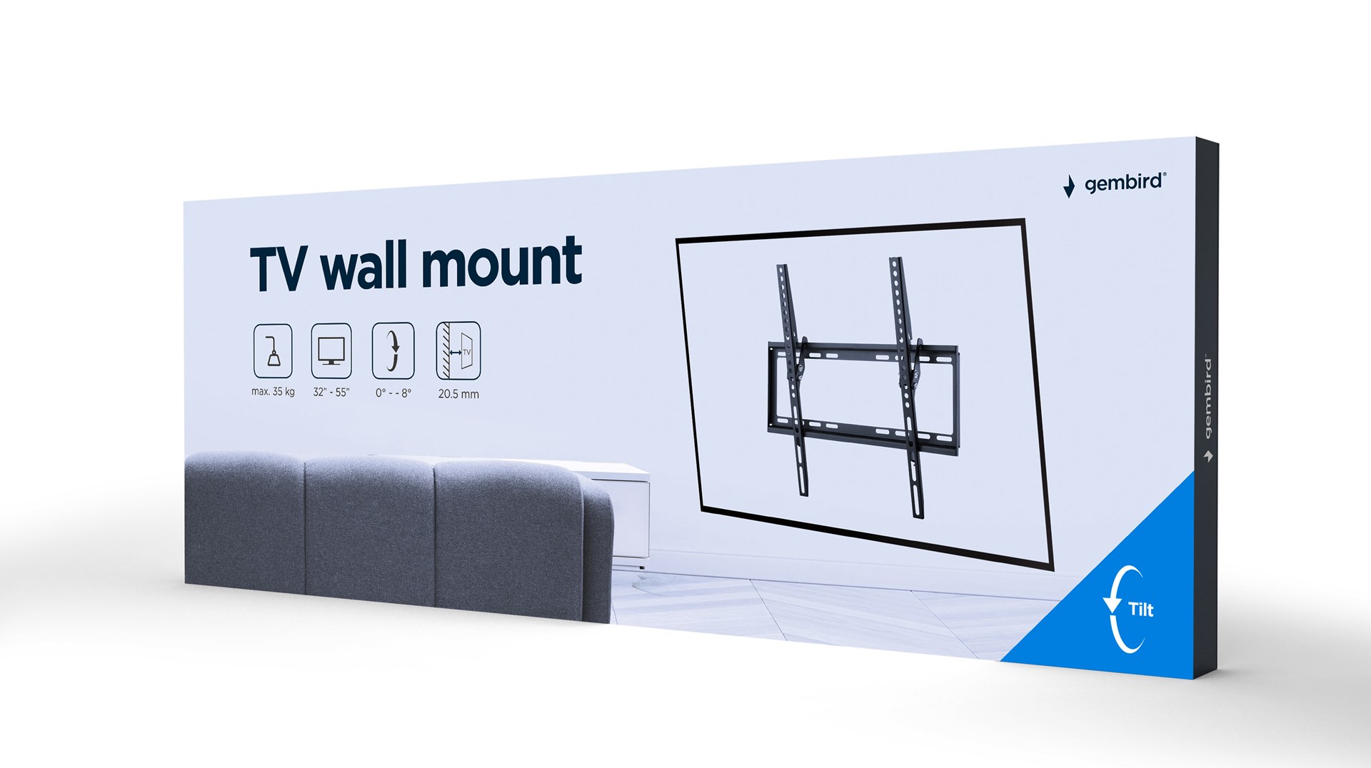 Mbajtës muri për TV Gembird WM-55T-03, 32-55", e zezë
