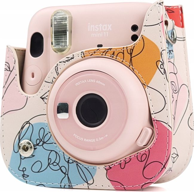 Këllëf LoveInstant për Fujifilm Instax Mini 11 Line Art, lëkurë eko, me rrip, ngjyrë krem
