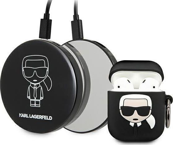 Mbrojtëse Karl Lagerfeld për AirPods + power bank, e zezë