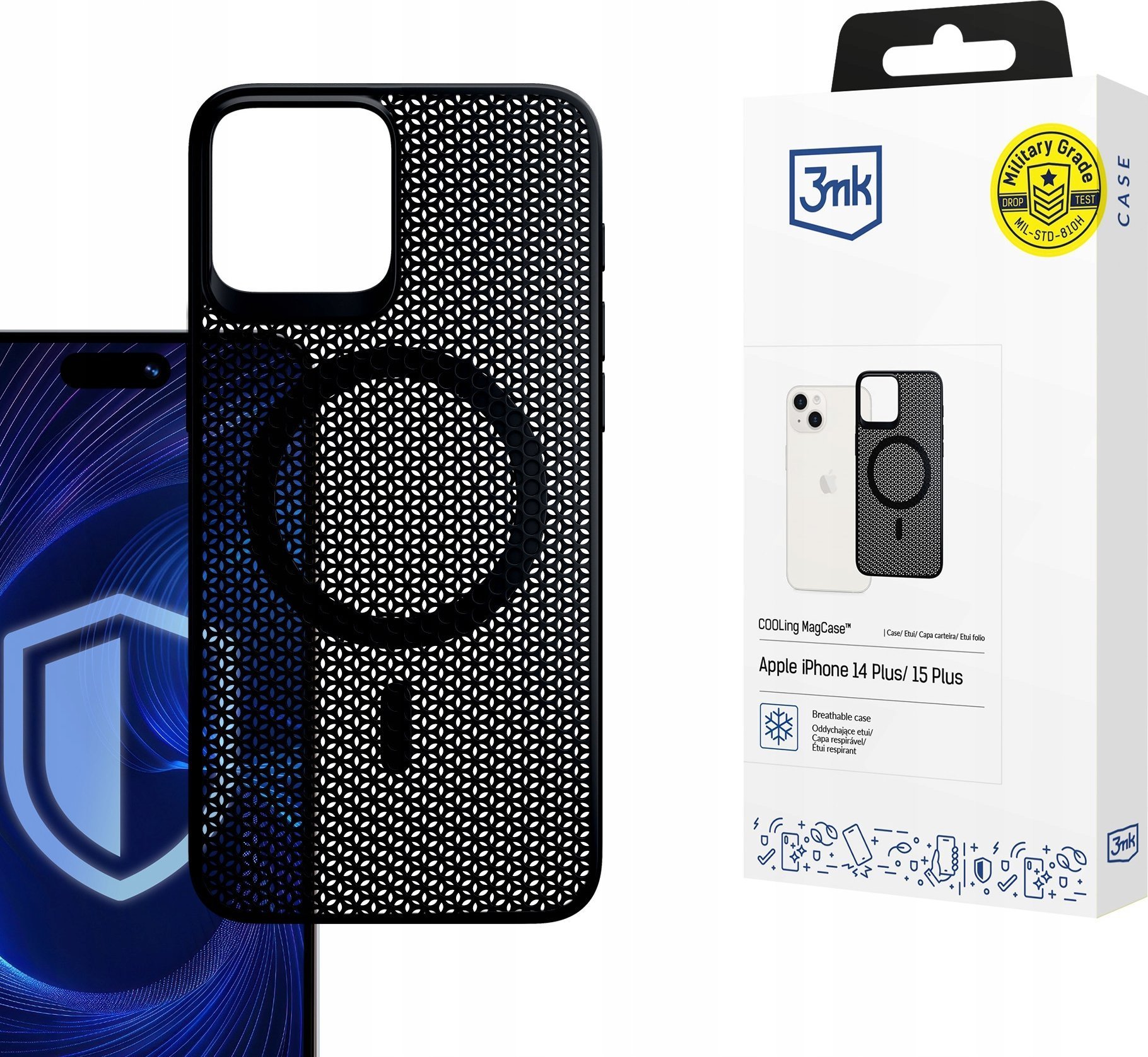 Këllëf 3MK COOLing MagCase për iPhone 14 Plus 15 Plus, MagSafe, rrjetë, transparent