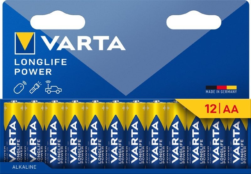 Bateri alkaline Varta Longlife Power AA, 1.5V, paketim 12 copë