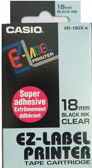 Kasetë etiketimi Casio XR 18GX, 18mm, bojë e zezë, transparente