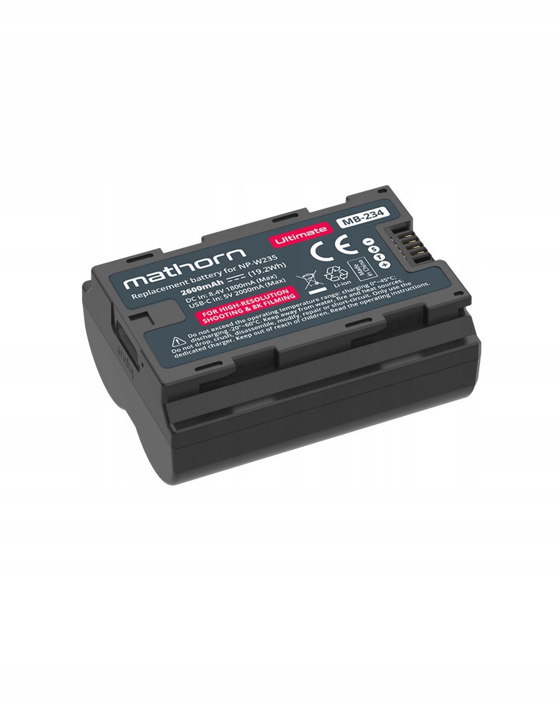 Bateri kamerë Mathorn MB-234, zëvendësuese Fujifilm NP-W235, 2600mAh, USB-C, e zezë