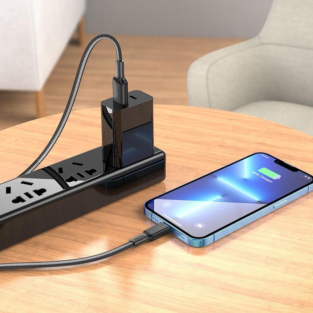 Kabllo USB Partner Tele.com USB-A në Lightning, 1m, 2.4A, e zezë