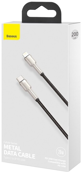 BASEUS кабел Cafule Series, USB-C - Lightning, M/M, полнење, податоци, 20W, 2m, црна