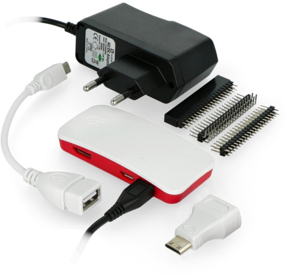 Set mikrokompjuteri Raspberry Pi Zero W, Wi Fi, aksesorë komplet, i bardhë kuqe