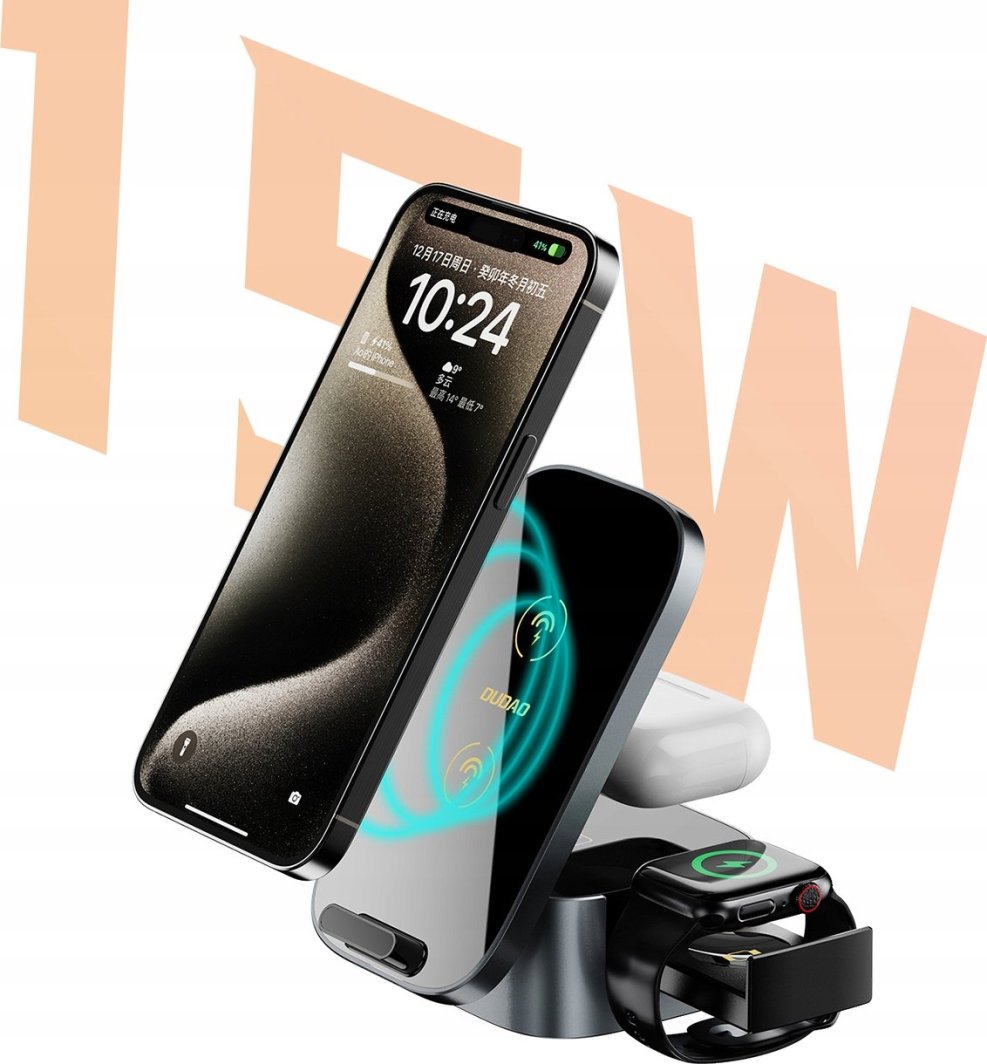 Karikues wireless Dudao A11Pro+ 3in1, 15W, për telefon smartwatch kufje, i zi