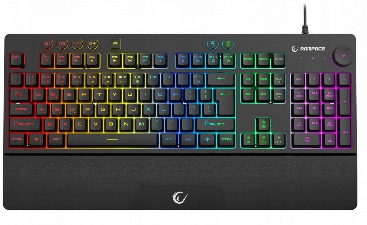 Tastierë gaming Rampage KB-GX65 SIMULA, USB, RGB, layout anglisht, me mbështetëse dore