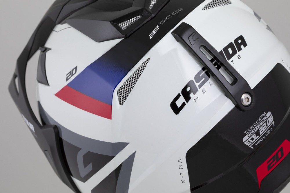 Kaska moto Cassida Tour 2.0 X-tra, Pinlock ready, ECE 22.06, e bardhë blu kuqe zezë mat