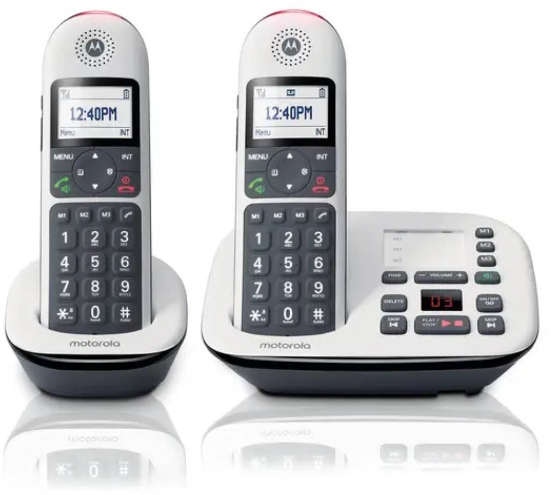 Telefon pa kabllo Beafon Motorola CD5012 Voice Twin, sekretari telefonike, 2 receptorë, i bardhë gri