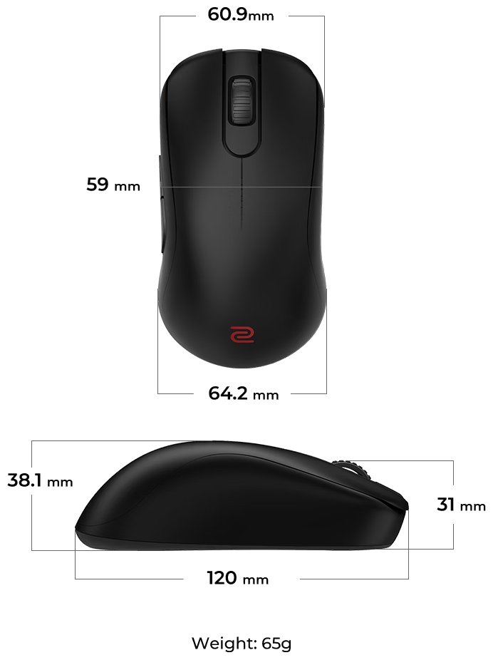 Maus lojërash wireless Zowie by BenQ S2-DW, i zi