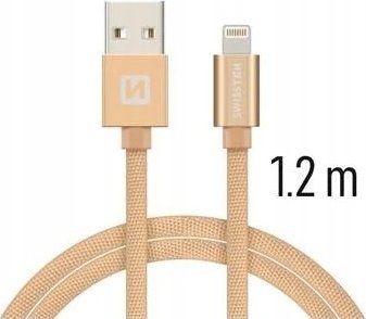 Kabllo dati Swissten Textile USB Lightning 1.2m, 3A, e artë