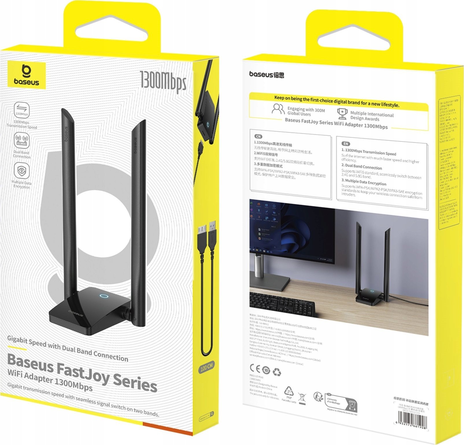 Kartë rrjeti USB Baseus FastJoy B01317600111-05, WiFi 6, 1300 Mb/s, e zezë