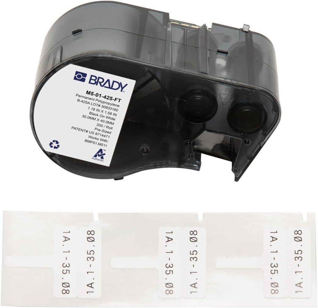 Kasetë etiketash Brady M5-01-425-FT, 30mm, 200 etiketa, e bardhë