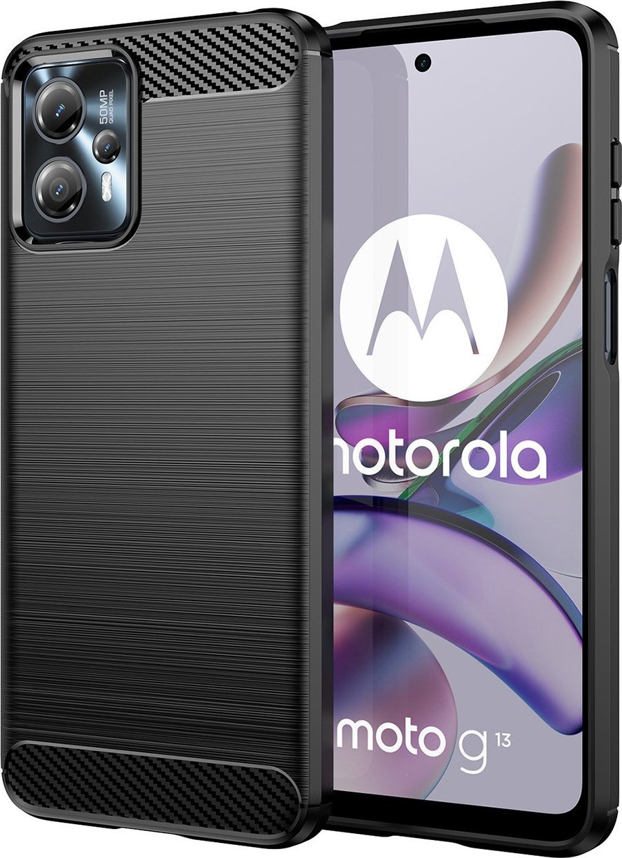Mbulesë silikoni Hurtel Carbon Case për Motorola Moto G53 G13, fleksibile, teksturë karboni, e zezë