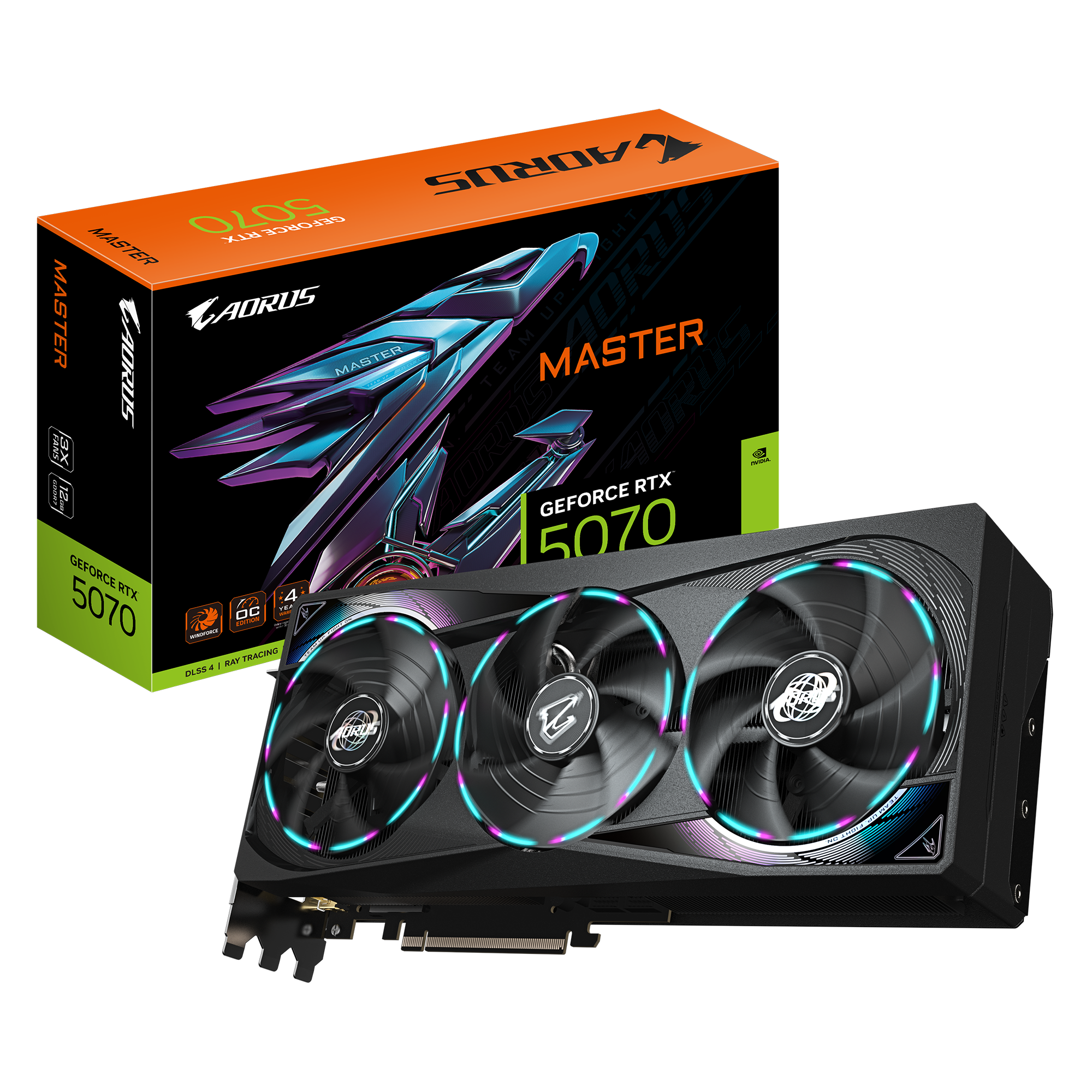Kartelë grafike GIGABYTE AORUS GeForce RTX 5070 MASTER 12G, 12GB GDDR7