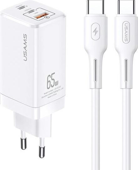 Karikues USAMS MT, 1 x USB-A, 2 x USB-C, i bardhë