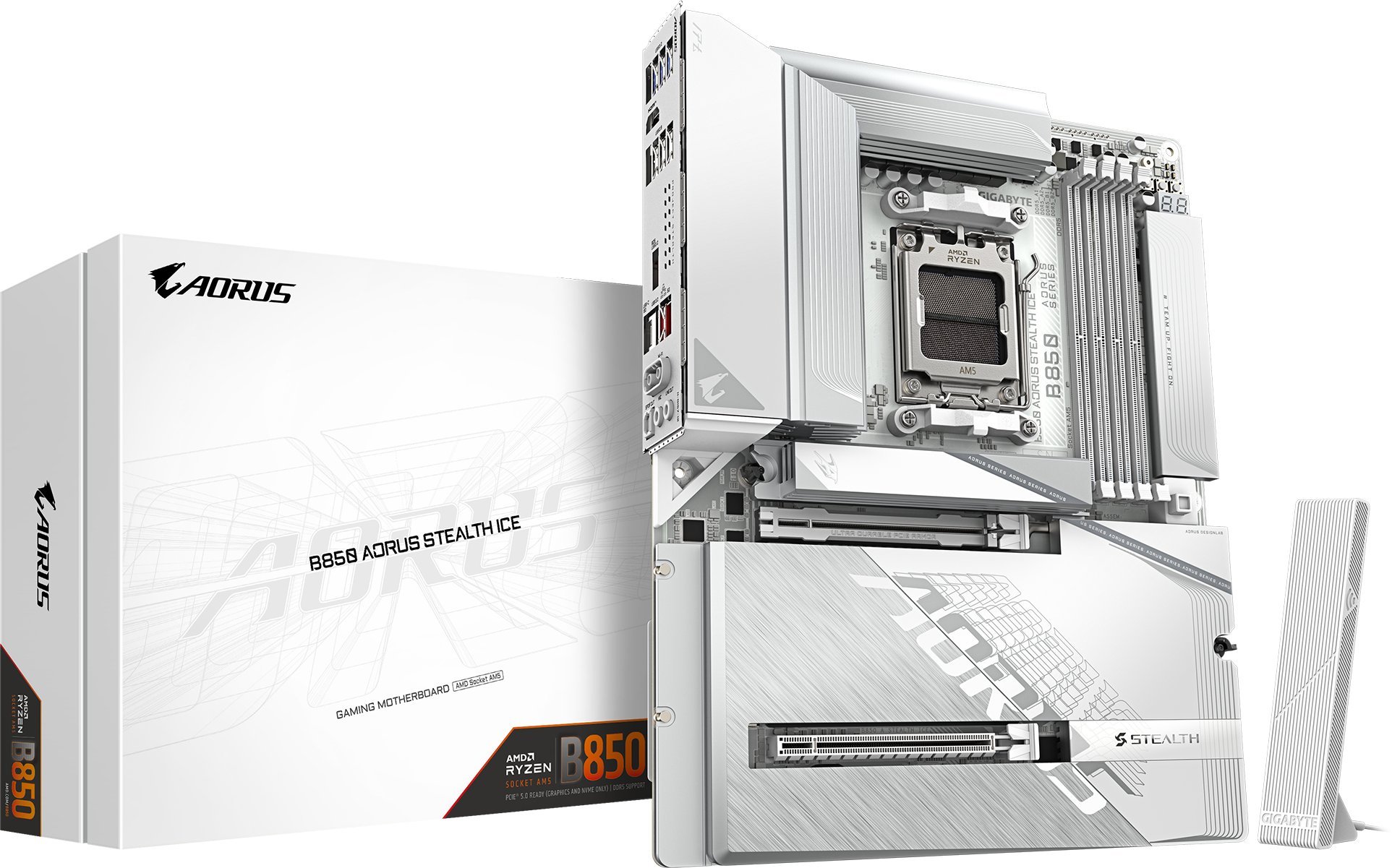 Pлоча Gigabyte B850 AORUS Stealth Ice, AMD Ryzen 9000, DDR5 до 8200MHz, бела