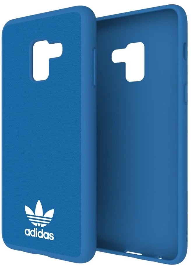 Futrollë telefoni Adidas për Samsung Galaxy A8+, polikarbonat TPU, dizajn i printuar, blu e bardhë
