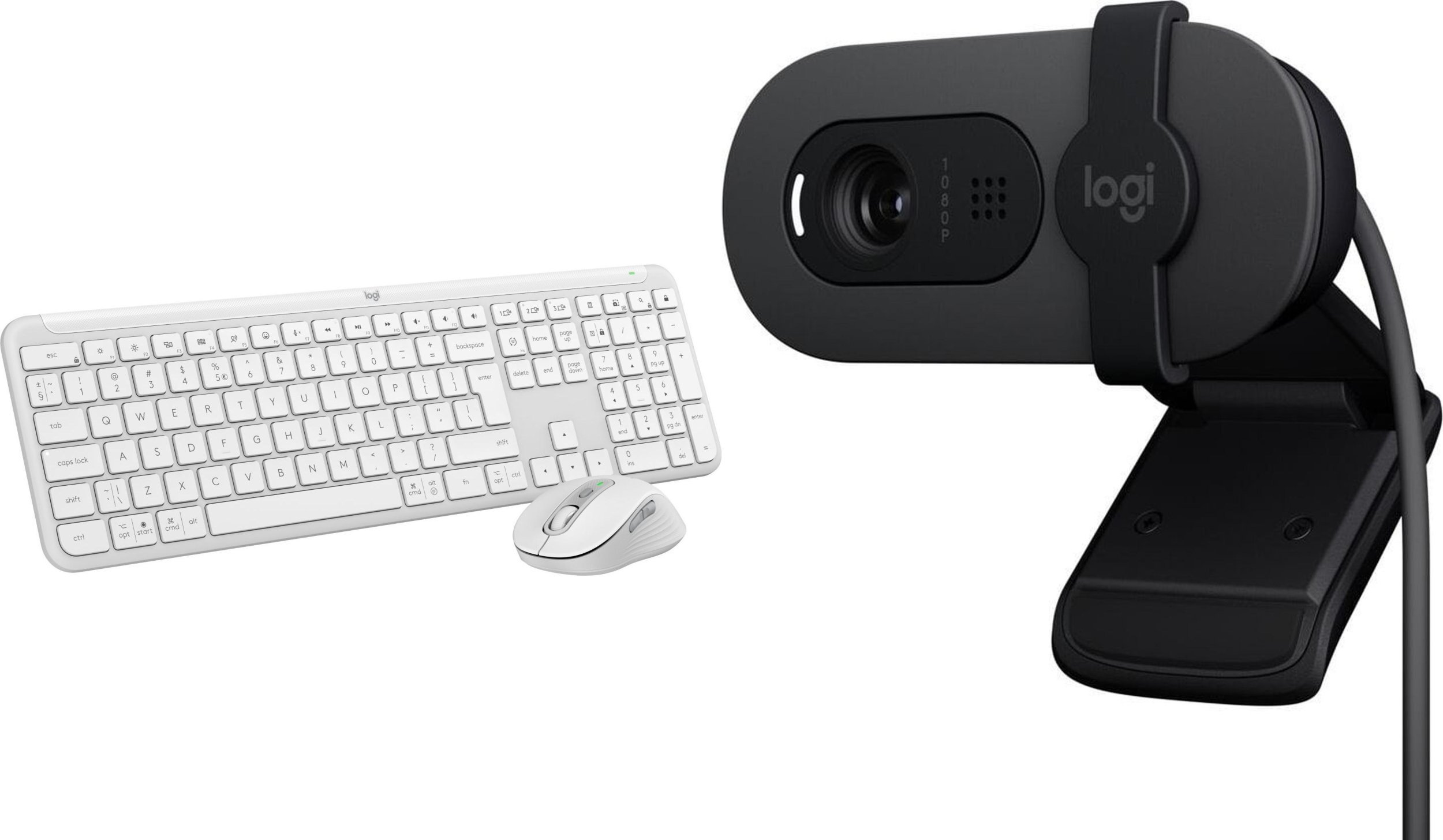 Set tastierë dhe maus me kamerë web Logitech Signature Slim MK950 me Brio 100, pa kabllo, Full HD 1080p, e bardhë