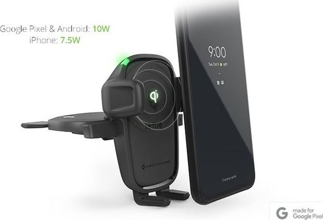 Mbajtëse telefoni për makinë iOttie Easy One Touch Wireless 2, karikim pa tela Qi, montim në CD dhe grilë, e zezë