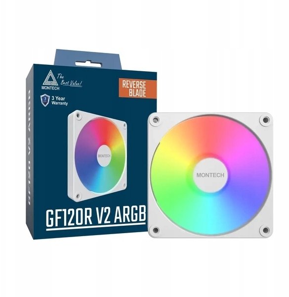 Ventilator PC Montech GF120R V2 ARGB PWM, 120mm, Reverse Blade, i bardhë