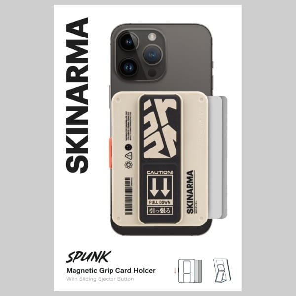 Kartëmbajtës magnetik për telefon Skinarma Spunk, me grip dhe stand, ivory